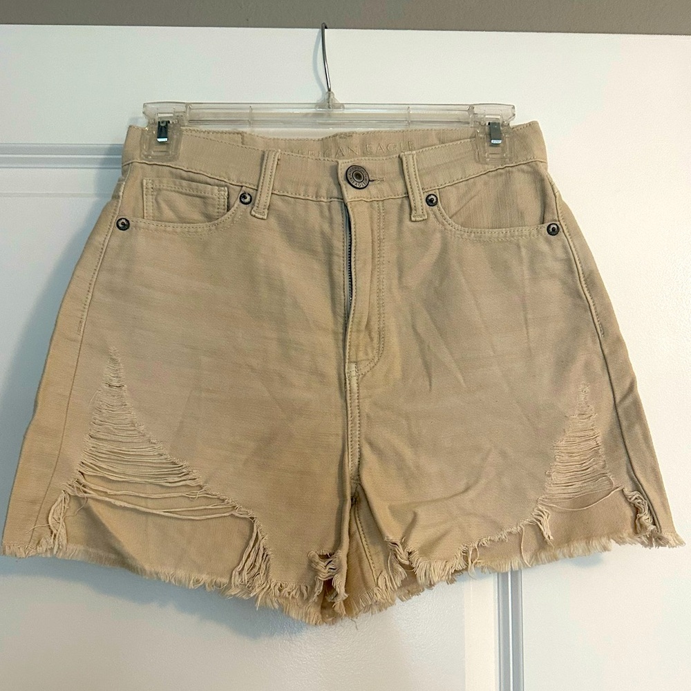 American Eagle - Highest Rise Mom Khaki Distressed Shorts